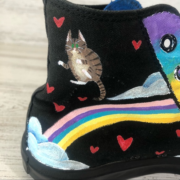 CONVERSE Hand Painted Custom Art to Wear High Top All Stars 9 Rainbow Celestial - Picture 8 of 12